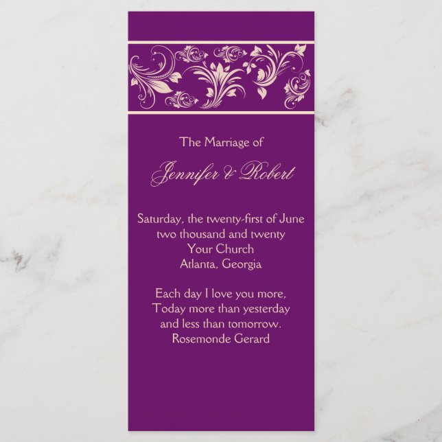 Programa de Boda de Plomo y Champagne Floral Scrol (Anverso)