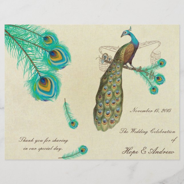Programa de Boda de Plumas de Pavo Real 2 (Anverso)
