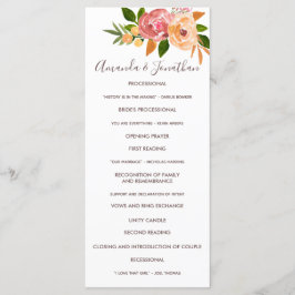 Programa de boda de primavera con flores de acuare