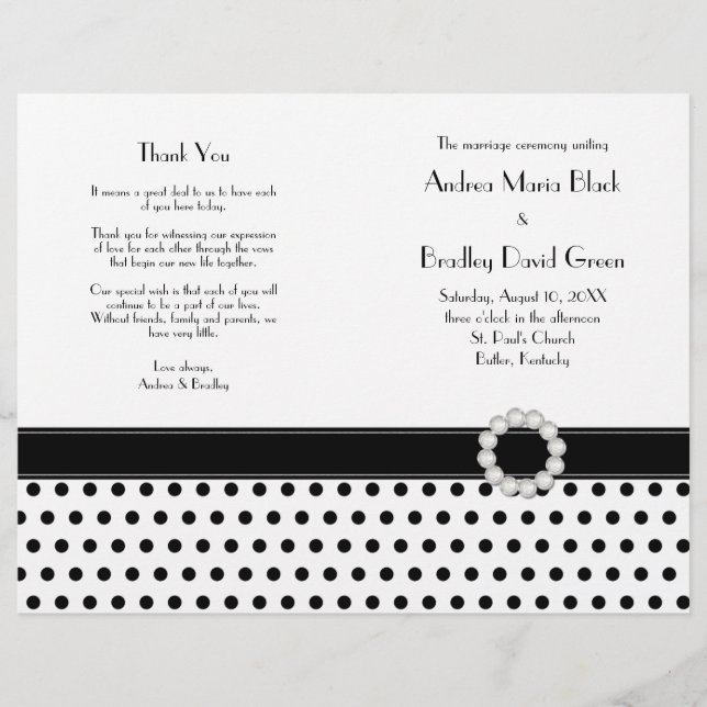 Programa de Boda de Punto de Polka Blanco Negro (Anverso)