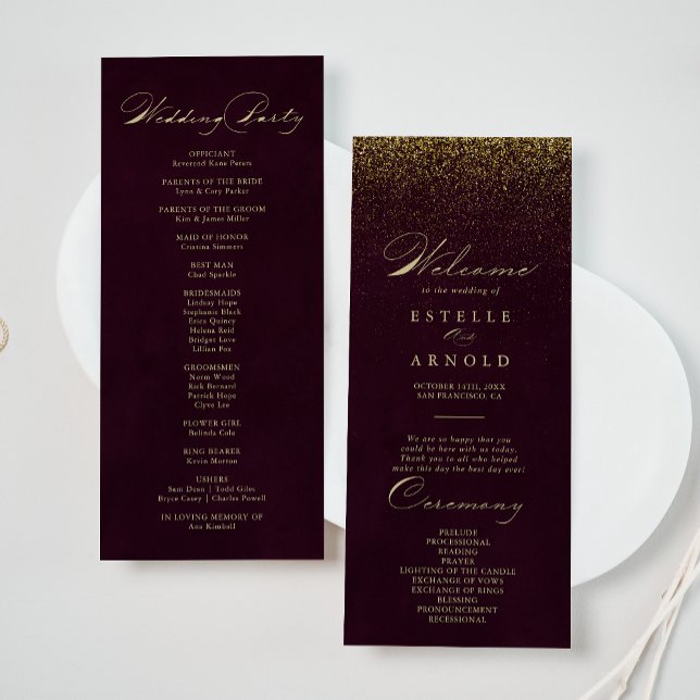 Programa de Boda de Purpurina de oro de Borgoña (Subido por el creador)