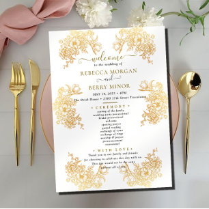 Programa de Boda de Ramo Chic Dorado Descargable