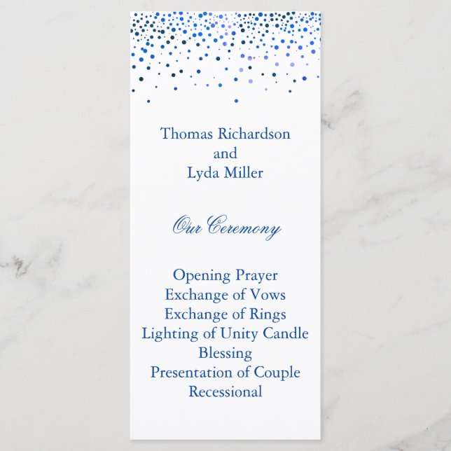 Programa de Boda de Relieve metalizado de Confetti (Anverso)