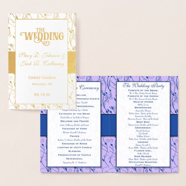 PROGRAMA DE BODA DE Relieve metalizado dorado Azul (Demostración)