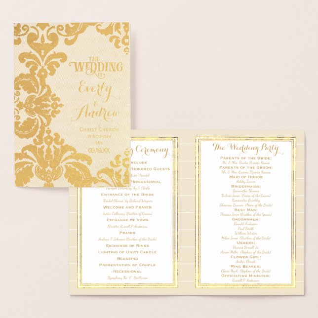 PROGRAMA DE BODA DE Relieve metalizado dorado Dama (Demostración)