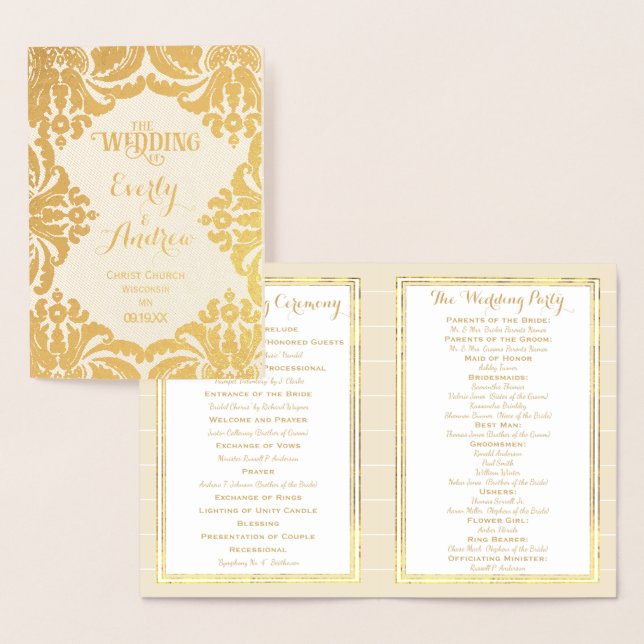 PROGRAMA DE BODA DE Relieve metalizado dorado Dama (Demostración)