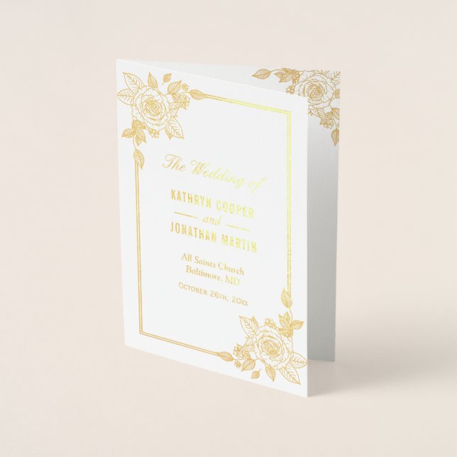Programa de Boda de Relieve metalizado dorado Flor (Anverso)