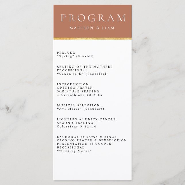 Programa de Boda de Relieve metalizado dorado Terr (Anverso)