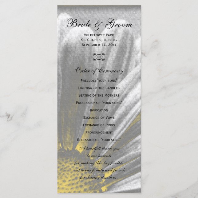Programa de Boda de Resaltos Florales Amarillos y  (Anverso)