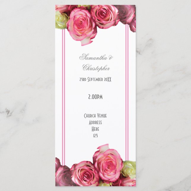 Programa de boda de rosa de la iglesia floral rosa (Anverso)