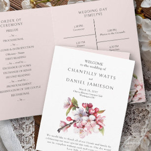 Programa de Boda de Rosa y Blanco de Flor de Cerez