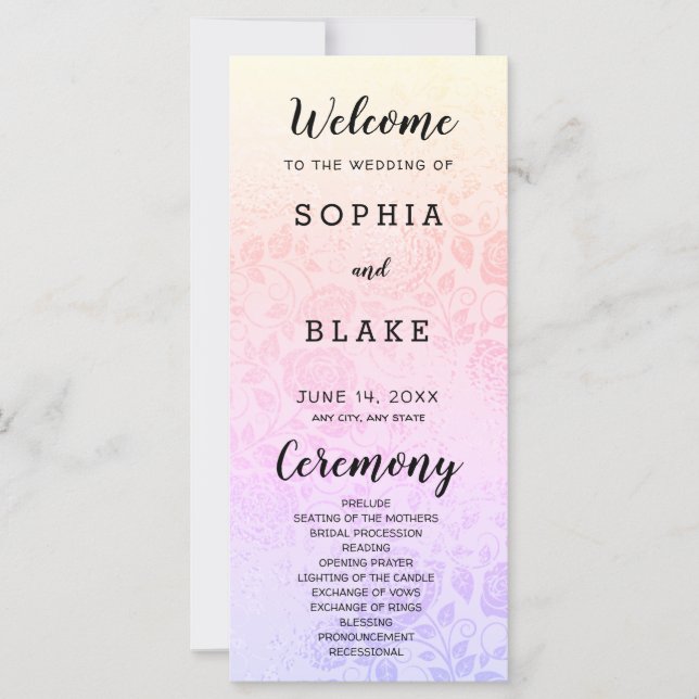 Programa de Boda de Rosas Arcoíris Pastel (Anverso)