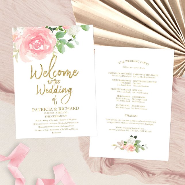 Programa de Boda de Rosas con Rubor Rosa y Floral  (Subido por el creador)