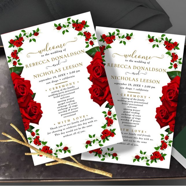 Programa de Boda de Rosas Elegantes Rojos (Subido por el creador)