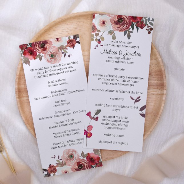 Programa de Boda de Rosas Florales con Rubor Rojo (Subido por el creador)