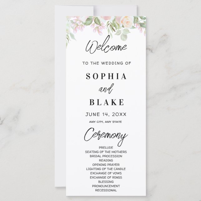 Programa de Boda de Rosas Rosa y Verdes (Anverso)