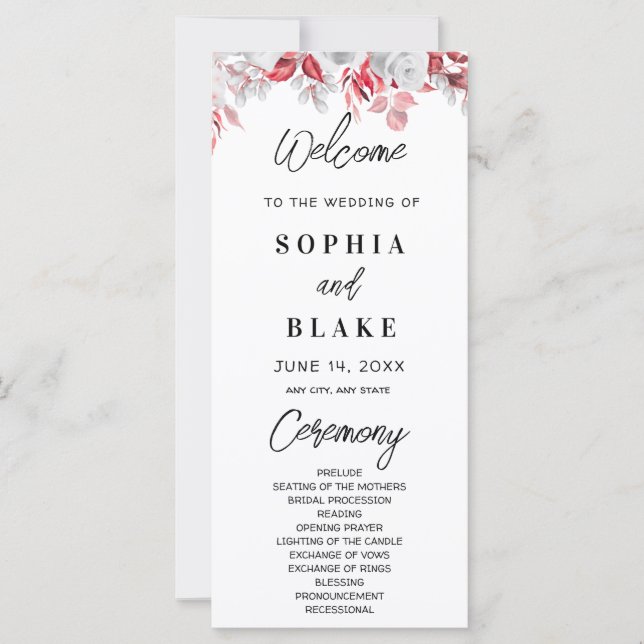 Programa de Boda de Rosas Rosa y Verdes (Anverso)