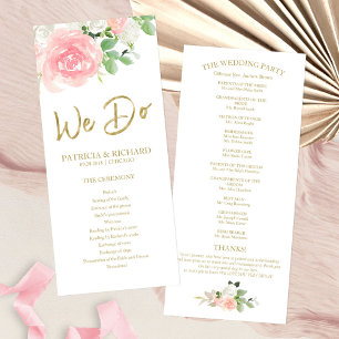 Programa de Boda de Rosas Rosadas Florales de Oro