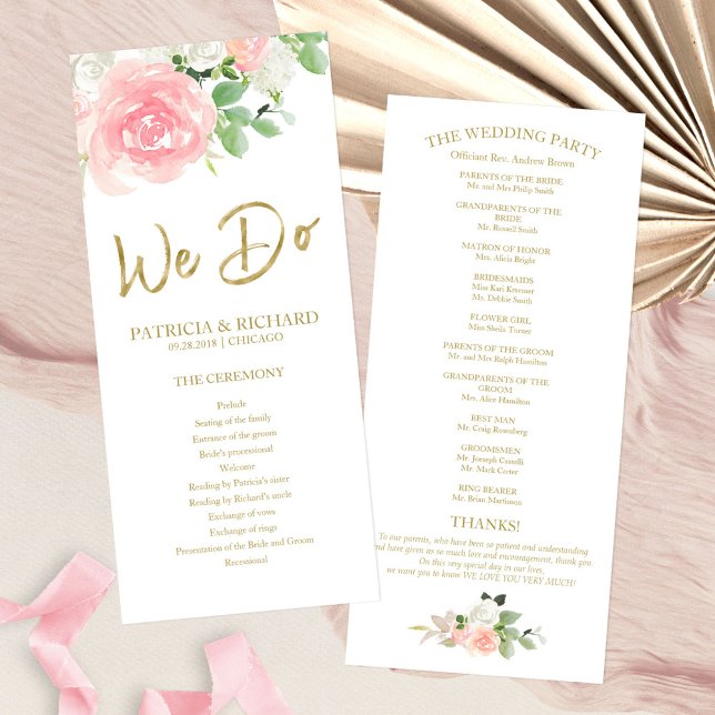 Programa de Boda de Rosas Rosadas Florales de Oro  (Subido por el creador)