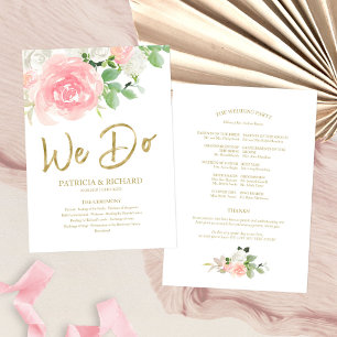 Programa de Boda de Rosas Rosadas Florales Doradas
