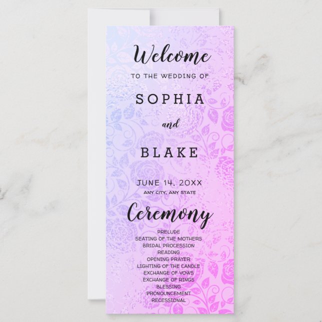Programa de Boda de Rosas Rosadas y Purpúreas (Anverso)
