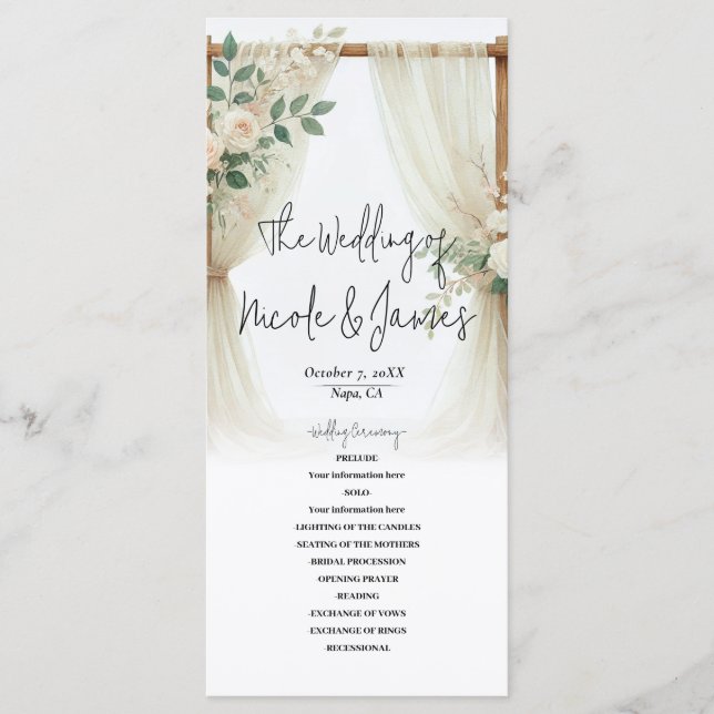 Programa de Boda de Rosas y Verde de Arquitectura  (Anverso)