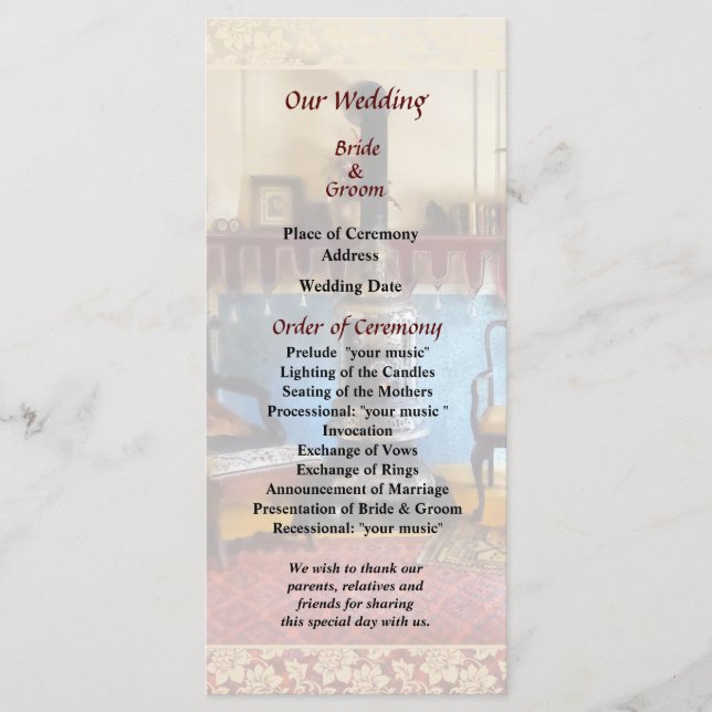 Programa de Boda de Salón Victoriano Acogedor (Anverso)