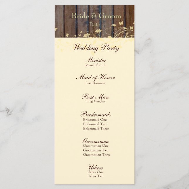Programa de Boda de Saltos Florales de Madera Oscu (Anverso)