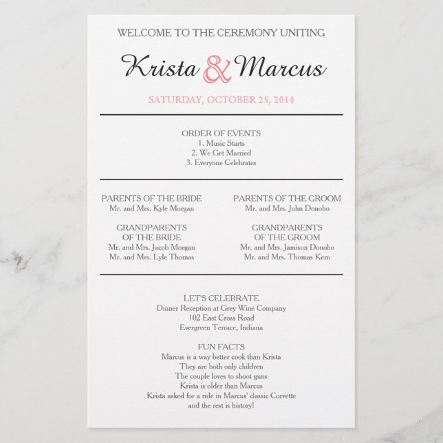 Programa de Boda de Siluetas Simples (Anverso)