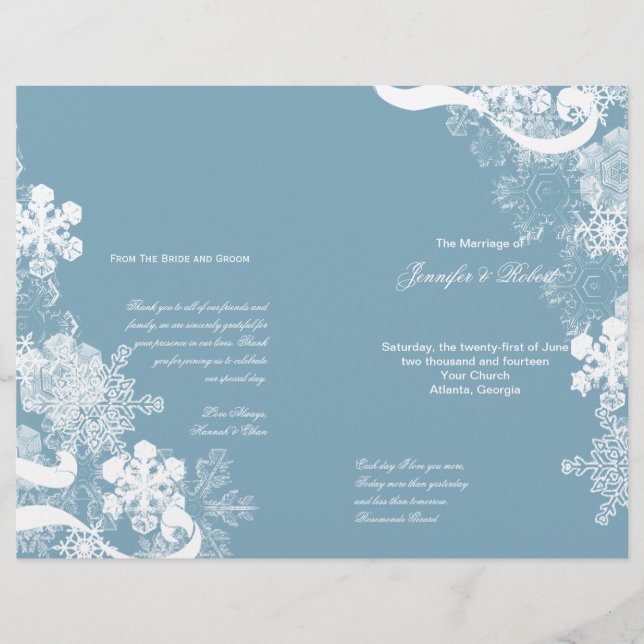 Programa de Boda de Snowflake Blue de invierno (Anverso)
