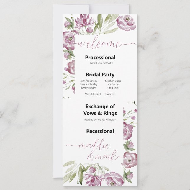 Programa de Boda de Spray Floral (Anverso)
