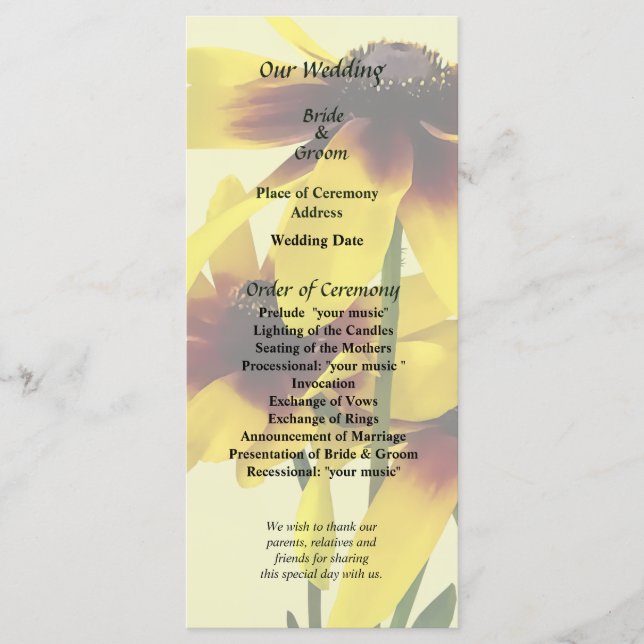 Programa de Boda de Susans de Ojos Negros Marrones (Anverso)