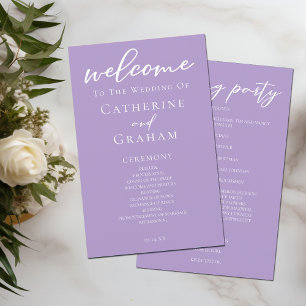 Programa de Boda de Tipografía Blanca Púrpura Lila