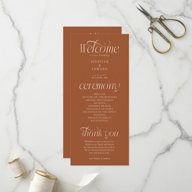 Programa de Boda de Tipografía Moderna de Terracot (Anverso/Reverso In Situ)