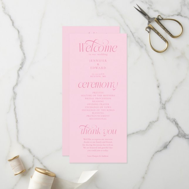 Programa de Boda de Tipografía Moderna Rosa (Anverso/Reverso In Situ)