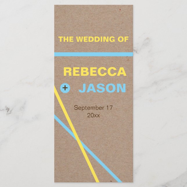 Programa de boda de tipografía y rayas modernas