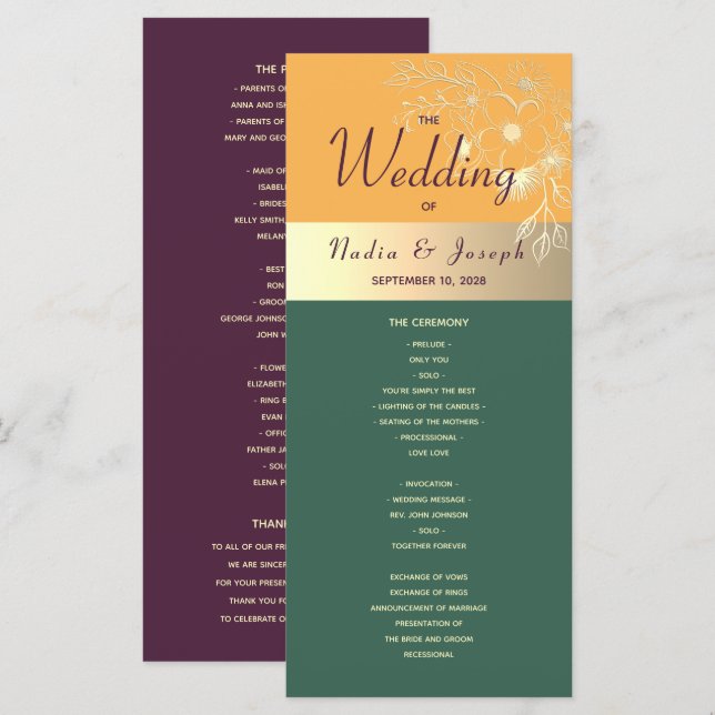 Programa de Boda de Tonos Preciosos (Anverso / Reverso)