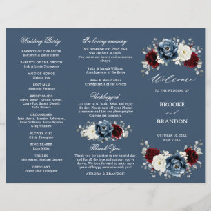 Programa de boda de tres partes azul pizarra borgo
