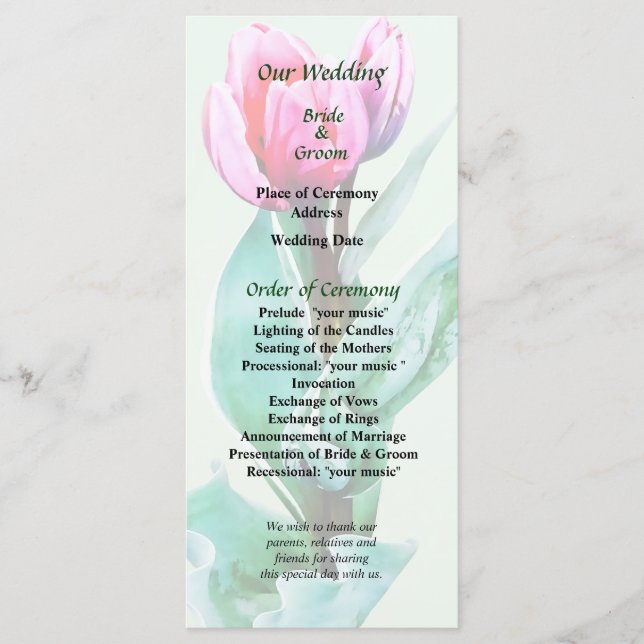 Programa de Boda de Tulipán Pequeño Tímido (Anverso)