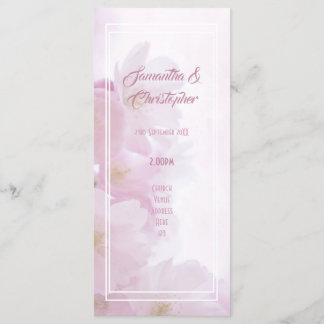 Programa de boda de una iglesia de flores rosadas