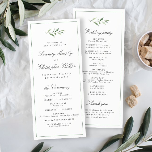 Programa de Boda de Vegetación con Guión de Elegan (Classic Elegance Script Greenery Wedding Program)