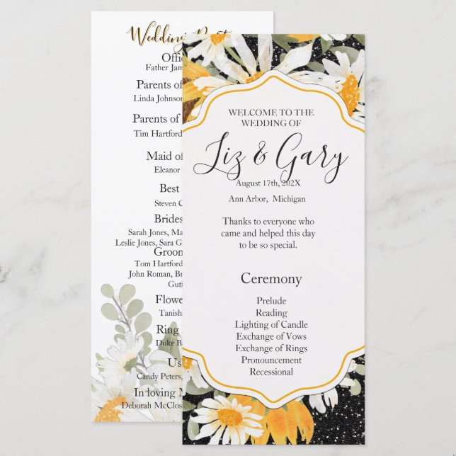 Programa de Boda de Verano con Glitter de Girasole (Anverso / Reverso)