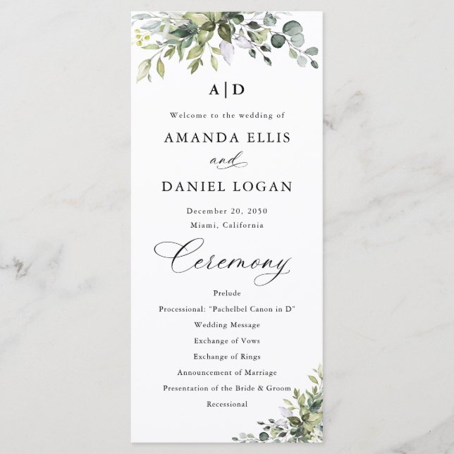Programa de Boda de Verde Elegante (Anverso)