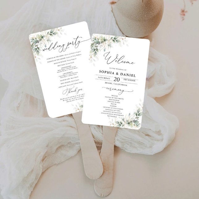 Programa de Boda de Verde Elegante Abanico de Mano (Subido por el creador)