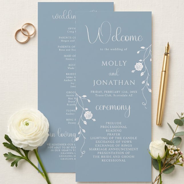 Programa de Boda de Vid Floral Rosa Azul Polvorien (Subido por el creador)