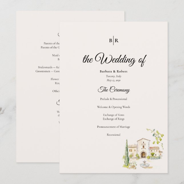 Programa de Boda de Villa Toscana Elegante Italia (Anverso / Reverso)