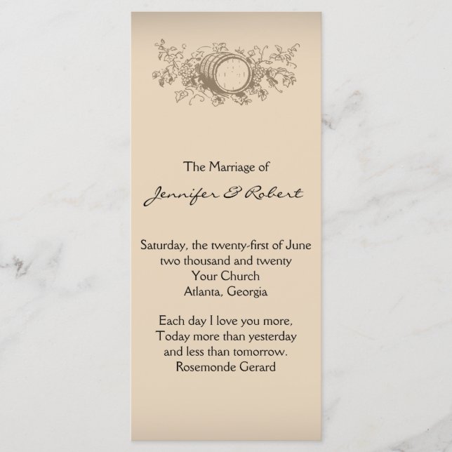 Programa de Boda de Vintage Winery (Anverso)