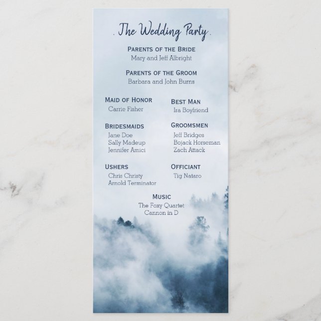Programa de Boda de Winter Mountain Pines (Anverso)