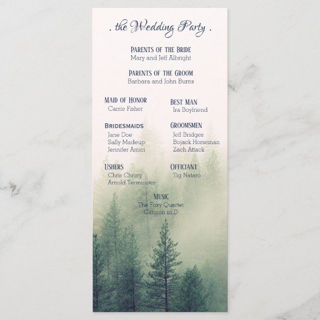 Programa de Boda de Winter Mountain Pines (Anverso)