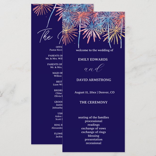 Programa de Boda del 4 de Julio con Fuegos Artific (Anverso / Reverso)